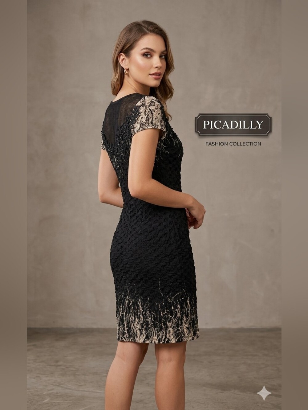 Picadilly Canada Black Textured Mesh Crinkle Knit Dress - Size S Ptp 18''